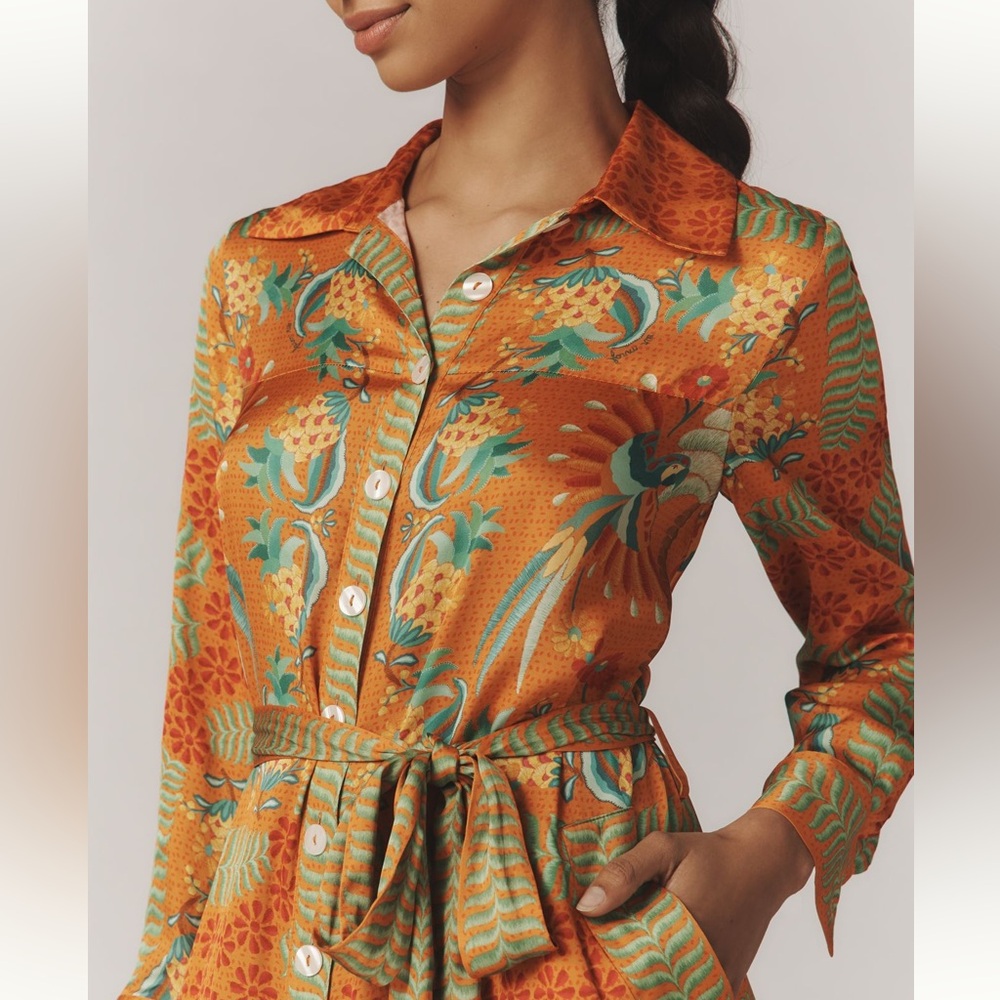 Farm Rio Belted Shirt Dress Tropic of the Macaws NWT - Picture 2 of 8